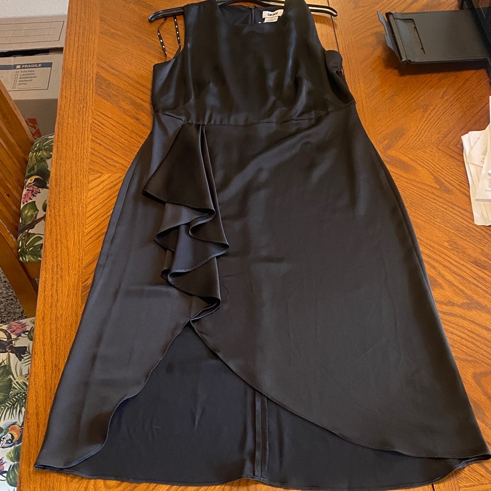 DKNY Black Asymmetrical Ruffle Dress